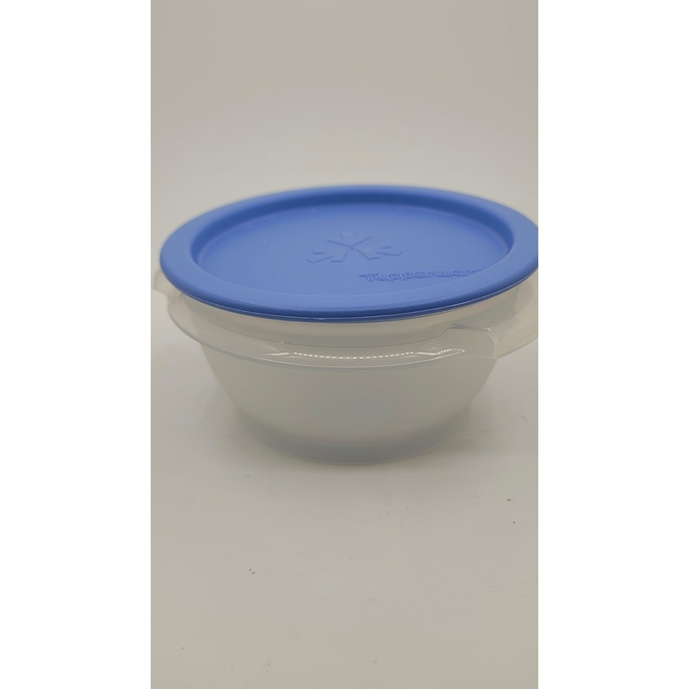 Tupperware One Touch Clear Lidded Bowl Blue Lid 4.5"